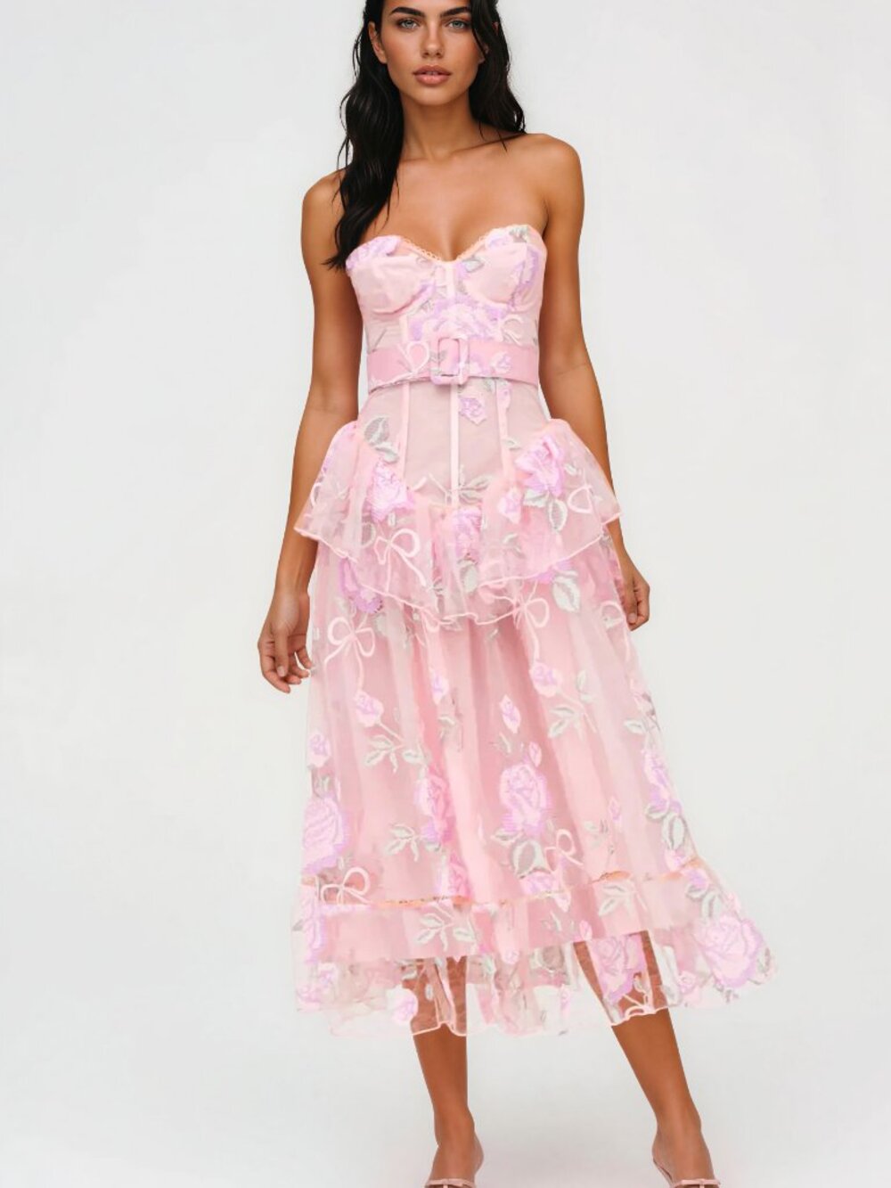 For Love & Lemons Emmeline Embroidery Midi Dress - Pink
